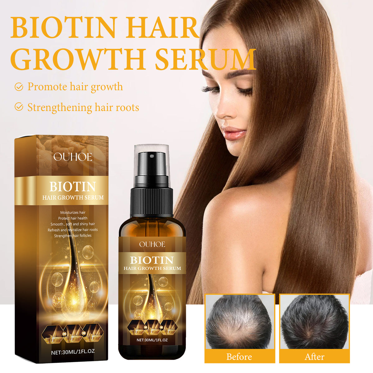 OUHOE Biotin Hair Growth Serum, Nourish Hair Root Repair Hair Sere Short-Tempered Prevent Drop Hair